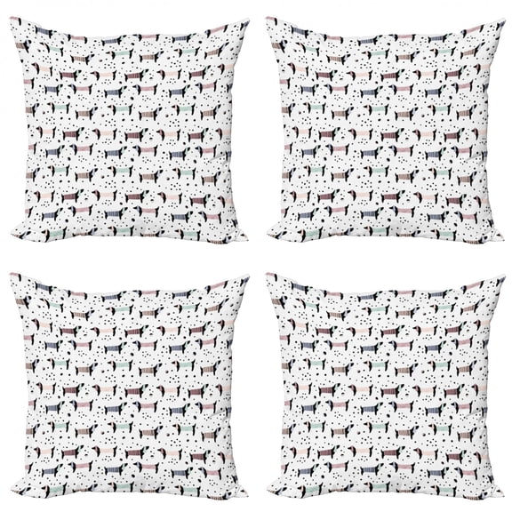 Ambesonne Dog Lover Throw Pillow Cover 4 Pack, Dachshund Puppies, 24", Multicolor