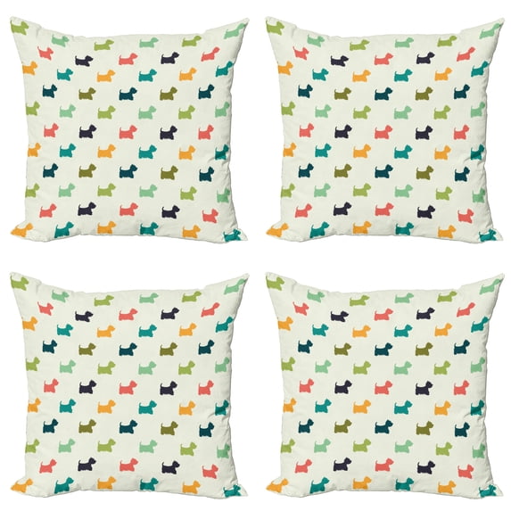Ambesonne Dog Lover Throw Pillow Cover 4 Pack, Polka Dot Terriers, 18", Multicolor