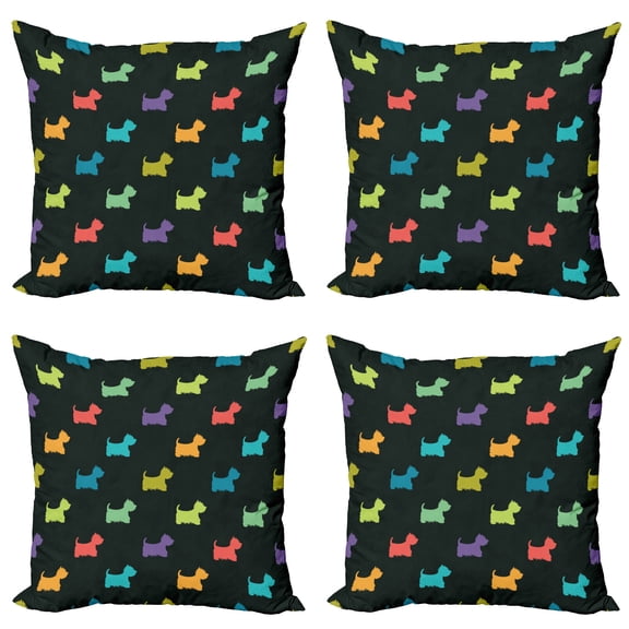 Ambesonne Dog Lover Throw Pillow Cover 4 Pack, Terrier Silhouettes, 24", Multicolor