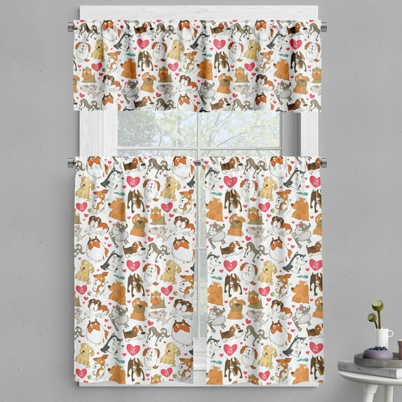 Ambesonne Dog Lover Valance & Curtain, Bullterrier with Doberman, 55"x36", Multicolor