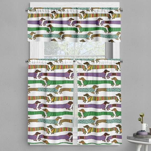 Ambesonne Dog Lover Valance & Curtain, Dachshunds in Clothes, 55"x45", Multicolor