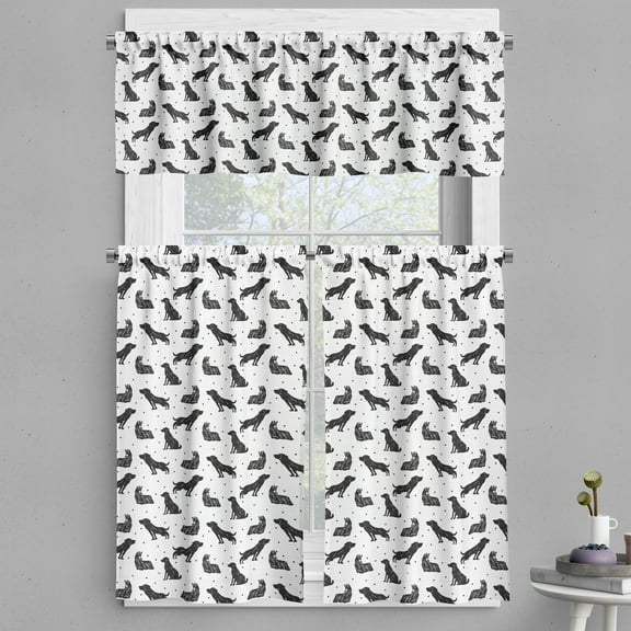 Ambesonne Dog Lover Valance & Curtain, Types of Dogs Polka Dots, 55"x45", Charcoal Grey White