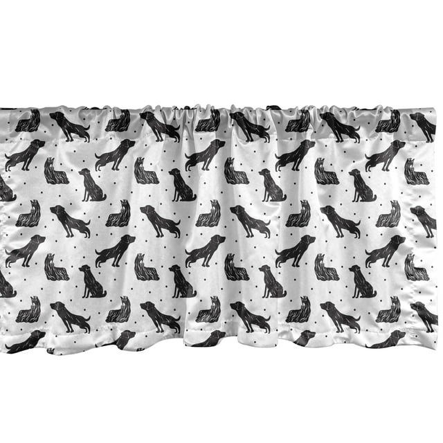 Ambesonne Dog Lover Valance Pack of 2, Types of Dogs Polka Dots, 42"X18", Charcoal Grey and White
