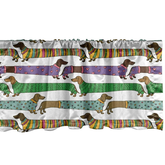 Ambesonne Dog Lover Window Valance, Dachshunds in Clothes, 54" X 12", Multicolor