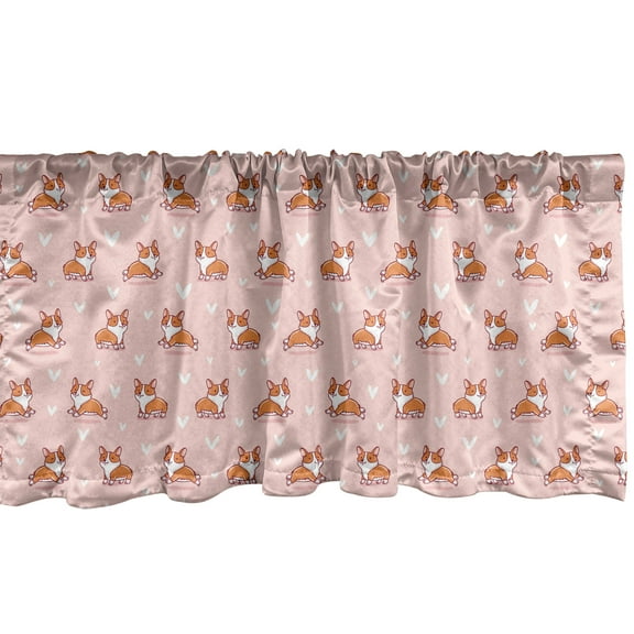 Ambesonne Dog Lover Window Valance, Little Corgis, 54" X 12", Coral Orange White