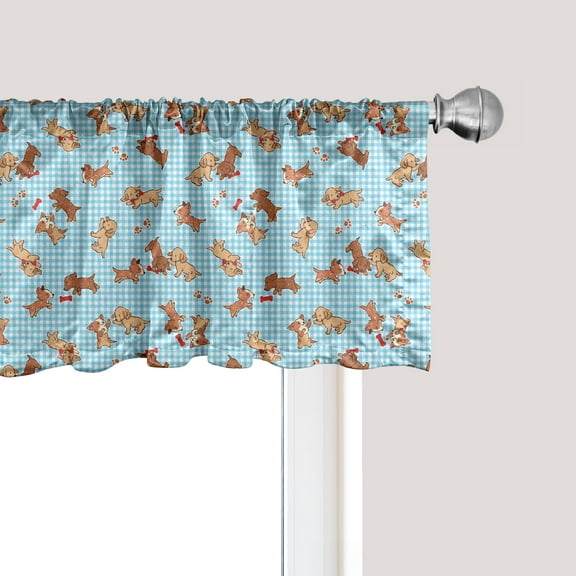 Ambesonne Dog Lover Window Valance, Playful Golden Puppy, 54" X 18", Multicolor