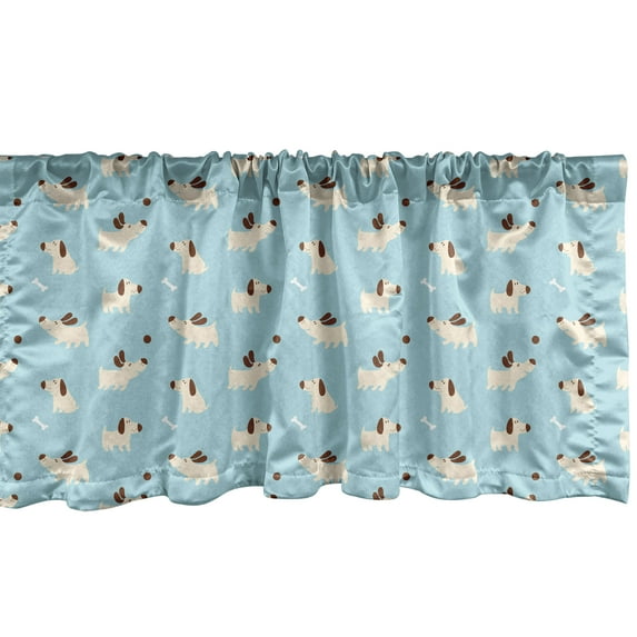 Ambesonne Dog Lover Window Valance, Playful Puppy Cartoon, 54" X 18", Pale Blue Redwood