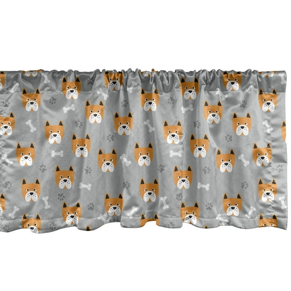 Ambesonne Dog Lover Window Valance, Puppy Paws and Bones, 54" X 12", Brunt Orange Dimgray