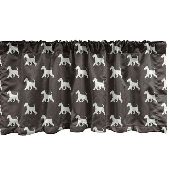 Ambesonne Dog Lover Window Valance, Silhouette Schnauzers, 54" X 18", Taupe and White