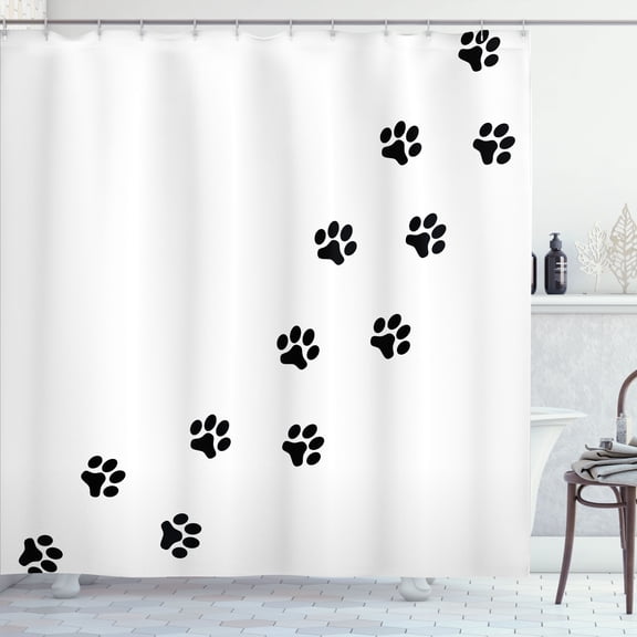 Ambesonne Dog Paws Shower Curtain, Animal Footprint Track, 69"Wx84"L, Charcoal Grey White