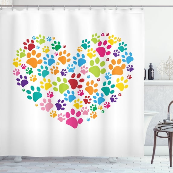 Ambesonne Dog Paws Shower Curtain, Colorful Heart Formation, 69"Wx84"L, Multicolor