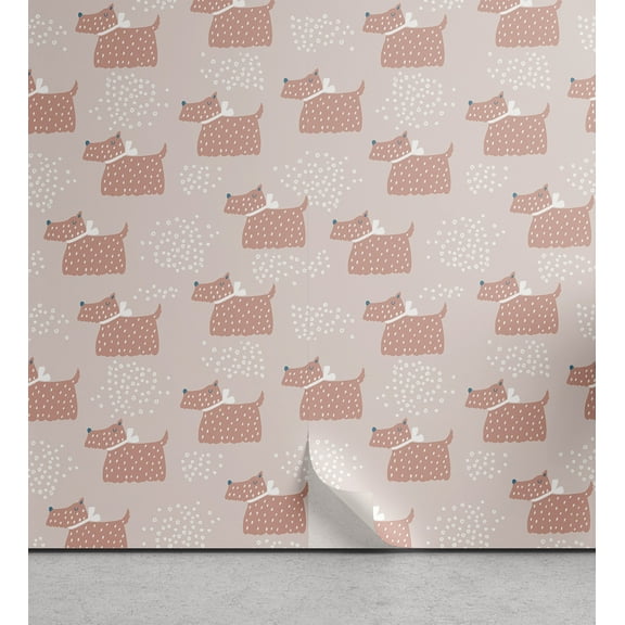 Ambesonne Dog Peel & Stick Wallpaper for Home, Abstract Puppy Dogs with Dots, 13"x36", Dark Salmon White