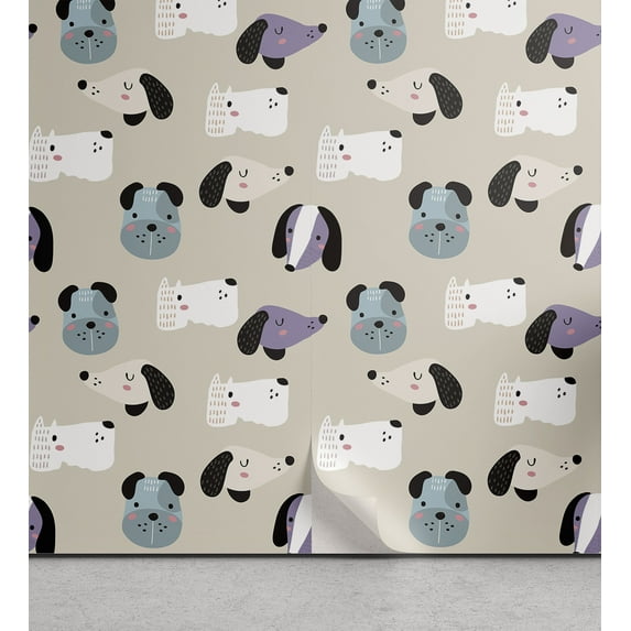 Ambesonne Dog Peel & Stick Wallpaper for Home, Cartoon Puppy Faces, 13"x72", Multicolor