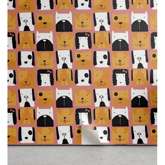 Ambesonne Dog Peel & Stick Wallpaper for Home, Square Form Funny Puppy Heads, 13"x36", Multicolor