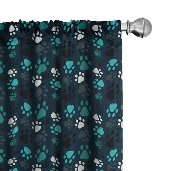 Ambesonne Dog Print Curtains, Animal Footprints Plot, Pair of 28"x63", Pale Petrol Blue and White