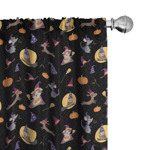 Ambesonne Dog Print Curtains, Animals Witchcore Art, Pair of 28"x63", Pale Orange and Dried Rose