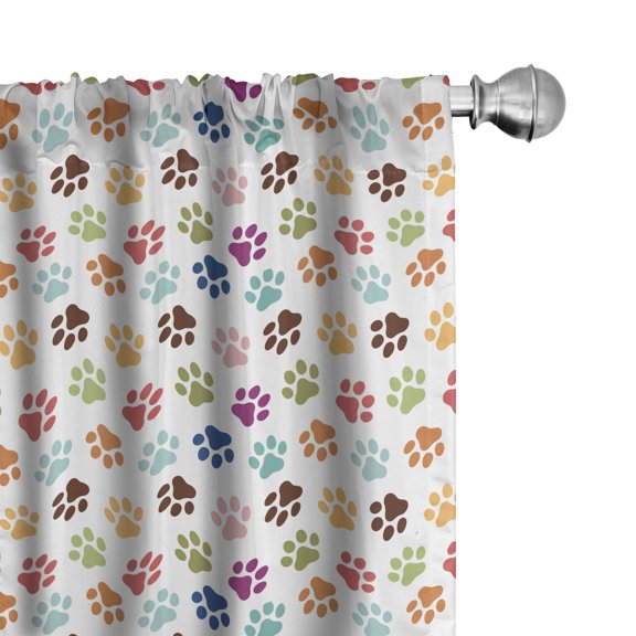 Ambesonne Dog Print Curtains, Multicolored Paws Pattern, Pair of 28"x84", Dark Magenta Olive Green