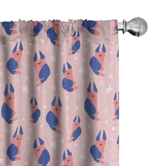 Ambesonne Dog Print Curtains, Puppy and Stars Pastel, Pair of 28"x95", Violet Blue Pink and Rose
