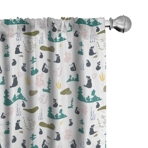 Ambesonne Dog Print Curtains, Rocks Trees Animals Art, Pair of 28"x95", Teal Slate Brown and Grey