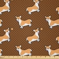 thumbnail image 1 of Ambesonne Dog Print Fabric by the Yard Microfiber, Cartoon Welsh Corgi Art, 1 Yard, Caramel Apricot, 1 of 1