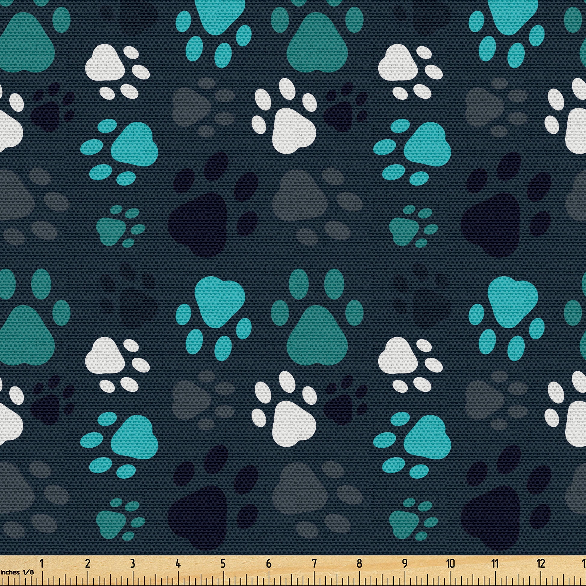 Ambesonne Dog Print Fabric by the Yard Upholstery, Animal Footprints