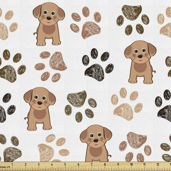 Ambesonne Dog Print Fabric by the Yard Upholstery, Animals Paws Earth Tones, 1 Yard, Sand Brown Dark Cocoa