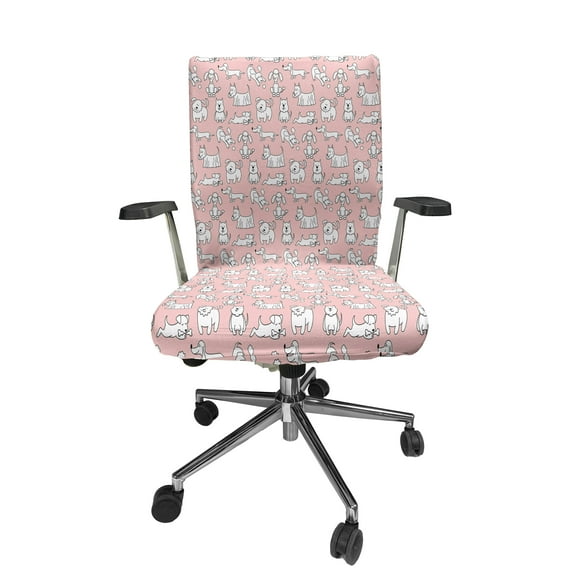 Ambesonne Dog Print Office Chair Cover Stretchable High Back, Blush Tone Funny Animals, Pale Rose Grey White