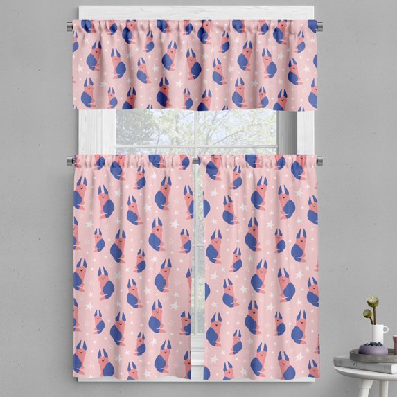 Ambesonne Dog Print Valance & Curtain, Puppy and Stars Pastel, 55"x30", Violet Blue Pink and Rose