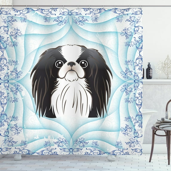 Ambesonne Dog Shower Curtain, Cartoon Puppy Floral Ornate, 69"Wx84"L, Pale Blue Lavender Blue