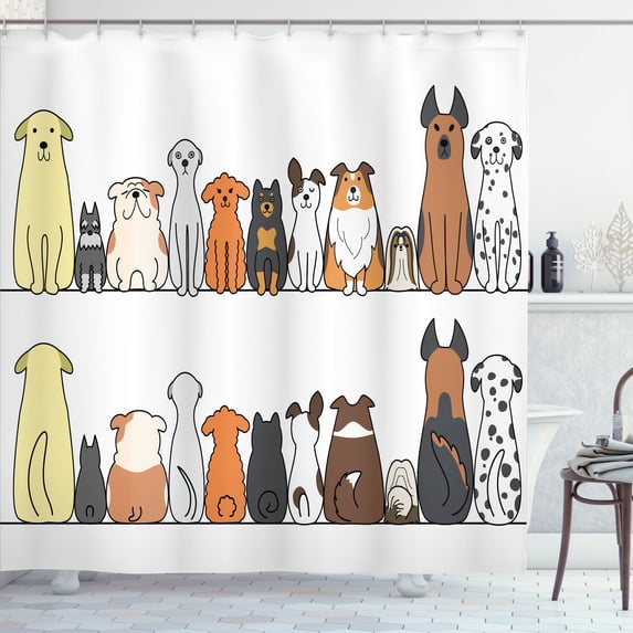 Ambesonne Dog Shower Curtain, Dog Family in a Row, 69"Wx75"L, Yellow Brown