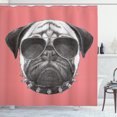 thumbnail image 1 of Ambesonne Dog Shower Curtain, Pug Dog Sunglasses Colar, 69"Wx84"L, Coral and Grey, 1 of 5