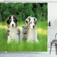 thumbnail image 1 of Ambesonne Dog Shower Curtain, Puppy Family in Garden, 69"Wx70"L, Cream Grey Fern Green, 1 of 3