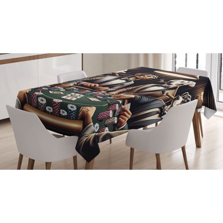 Ambesonne Dog Tablecloth Rectangular Table Cover, Funny Gentleman Animals Suits, 60"x90", Brown Dark Green Grey