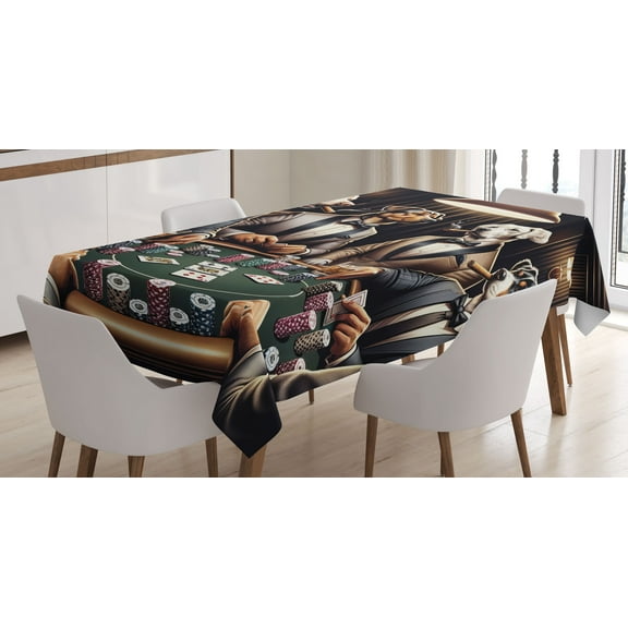 Ambesonne Dog Tablecloth Rectangular Table Cover, Funny Gentleman Animals Suits, 60"x90", Brown Dark Green Grey