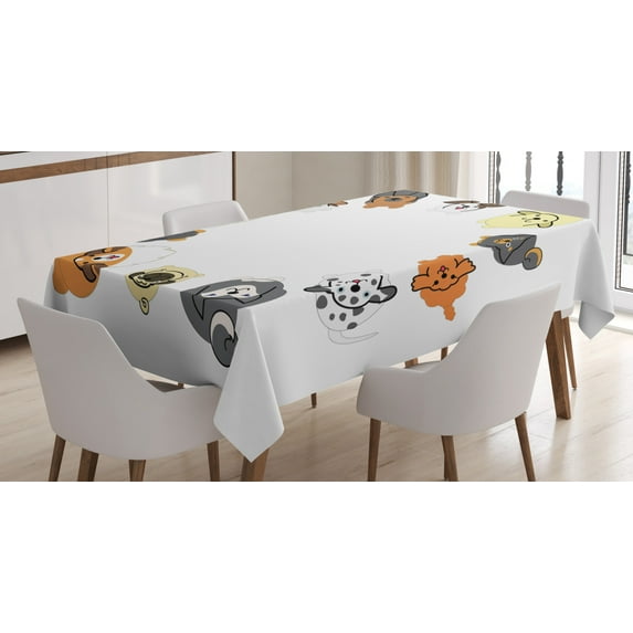Ambesonne Dog Tablecloth Rectangular Table Cover, Various Cartoon Dog Design, 60"x84", Multicolor