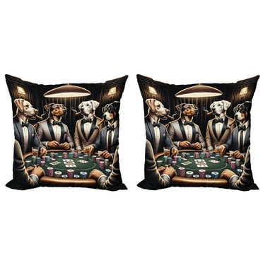Ambesonne Dog Throw Pillow Cover 2 Pack, Funny Gentleman Animals Suits, 16", Brown Dark Green Grey