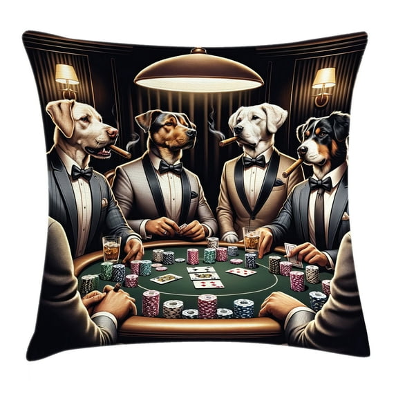 Ambesonne Dog Throw Pillow Cushion Cover, Funny Gentleman Animals Suits, 16" X 16", Brown Dark Green Grey