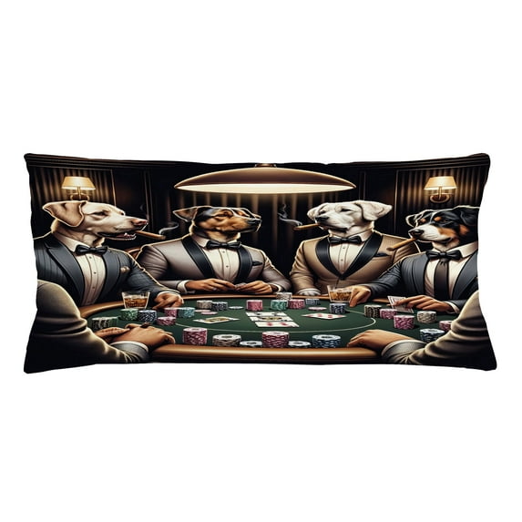 Ambesonne Dog Throw Pillow Cushion Cover, Funny Gentleman Animals Suits, 36" X 16", Brown Dark Green Grey