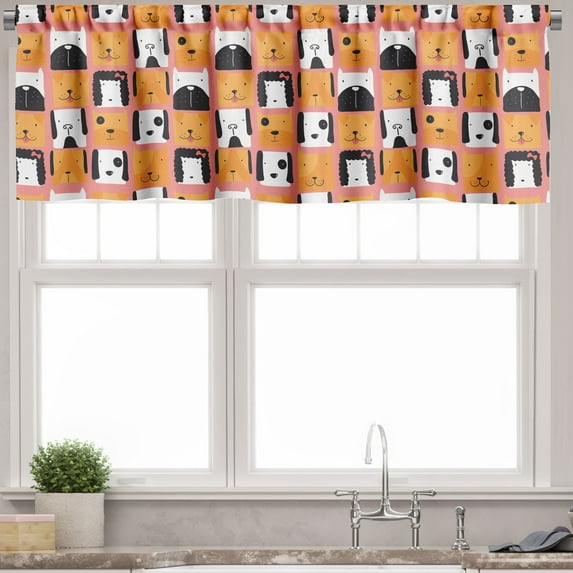 Ambesonne Dog Valance Pack of 2, Square Form Funny Puppy Heads, 54"X12", Multicolor