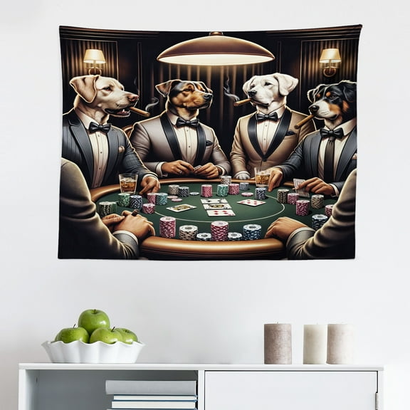 Ambesonne Dog Wall Hanging Tapestry, Funny Gentleman Animals Suits, 28"x23", Brown Dark Green Grey
