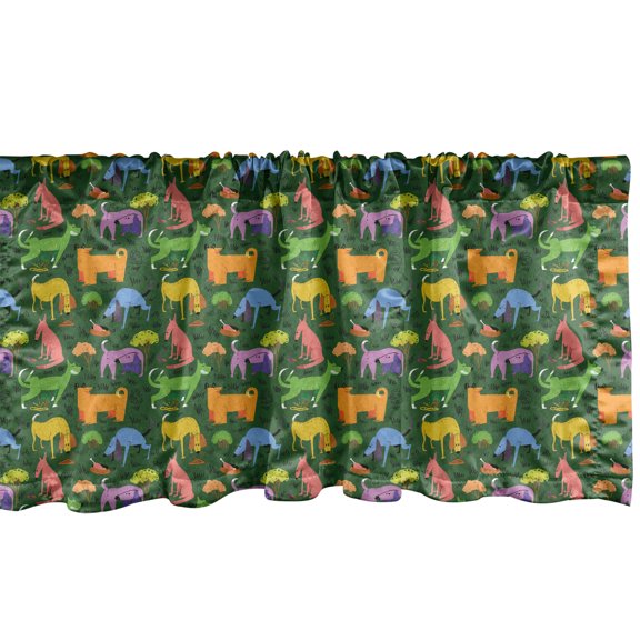 Ambesonne Dog Window Valance, Assorted Cartoon Style Pets, 42" x 12", Hunter Green Multicolor