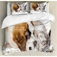 thumbnail image 1 of Ambesonne Dog and Cat Duvet Cover Set, Sniffing Animals Photo, 2-Calking, White Caramel Pale Taupe, 1 of 7