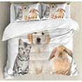 thumbnail image 1 of Ambesonne Dog and Cat Duvet Cover Sets, Bunny Piglet Staring, 2-Queen, Pale Peach Taupe, 1 of 7