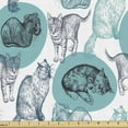 thumbnail image 1 of Ambesonne Dog and Cat Fabric by the Yard Upholstery, Pencil Drawn Sketches, 2 Yards, Dark Sky Blue Cadet Blue, 1 of 5