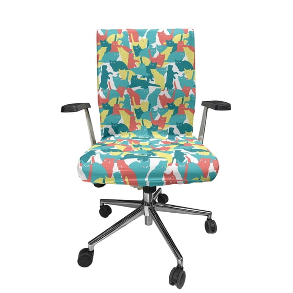 Ambesonne Dog and Cat Office Chair Cover Stretchable High Back, Energetic Kitten, Multicolor