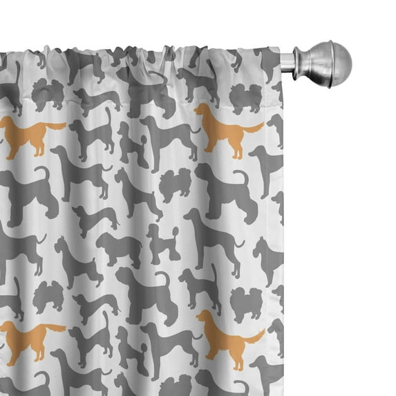 Ambesonne Dogs Window Curtains, Dog Silhouettes Pet Lovers, Each 28" W x 95" L, Grey Orange and White