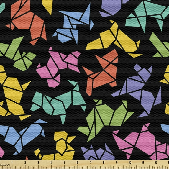Ambesonne Dogs Fabric by the Yard Upholstery, Abstract Origami Style Dogs, 5 Yards, Multicolor
