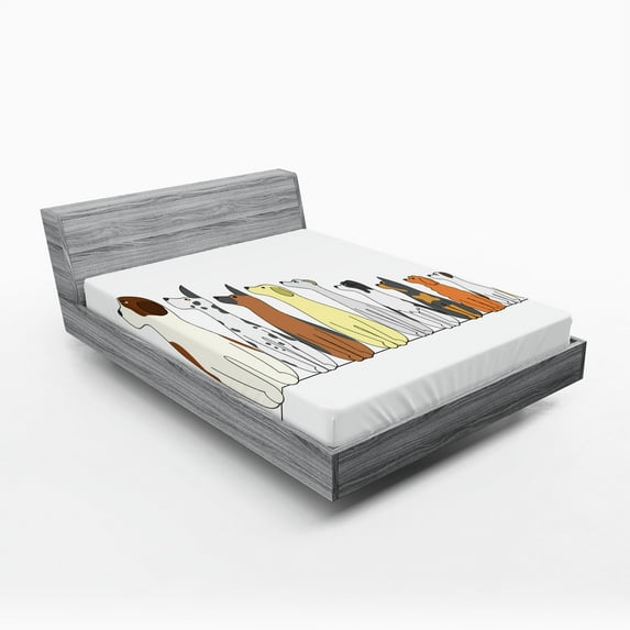 Ambesonne Dogs Fitted Sheet 2 Pcs Set, Dogs in a Row Looking Away, California King, Multicolor