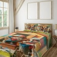 thumbnail image 1 of Ambesonne Dogs Fitted & Top Sheet Set with Sham, Puppies Painting the Kennel, Apple Green and Orange, 1 of 1
