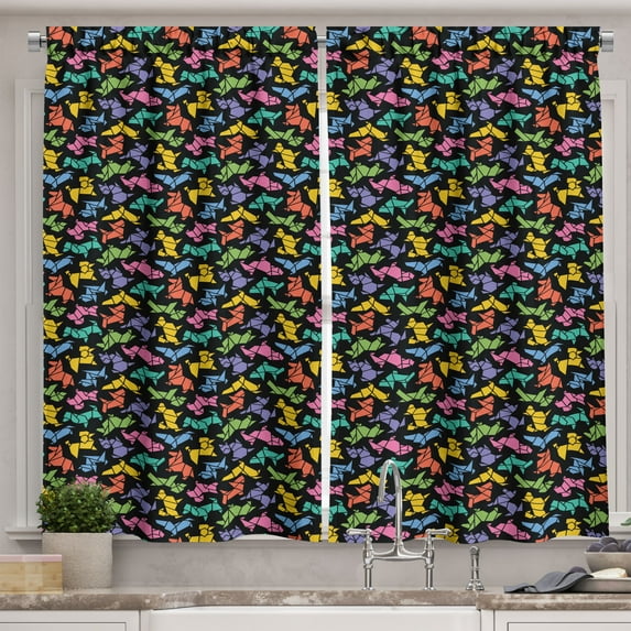 Ambesonne Dogs Kitchen Curtains, Abstract Origami Style Dogs, 55"x39", Multicolor